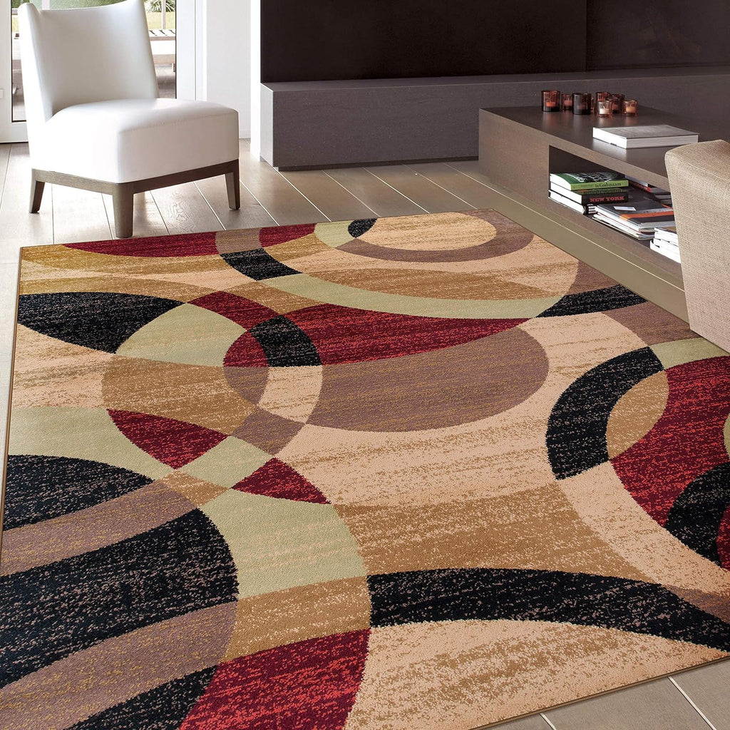 Retro Overlapping Circles Area Rug 5x7 Warm Earth Tones