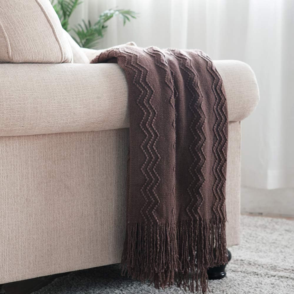 Chunky Knit Throw Blanket in Brown, 50 by 60 Inches product photo