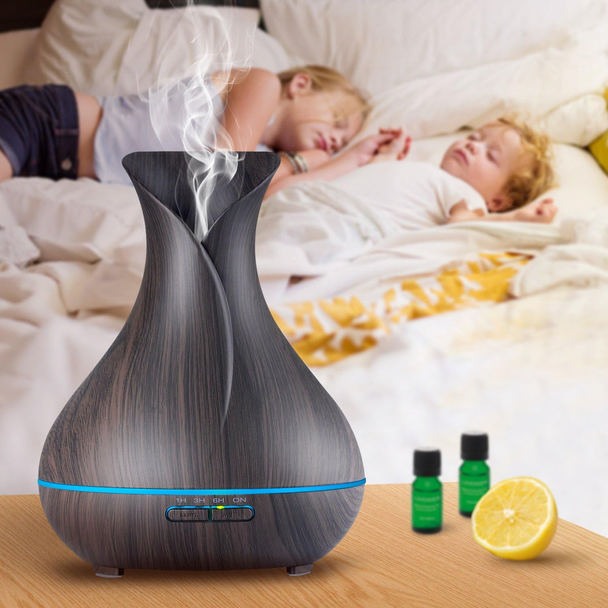 Aroma Essential Oil Diffuser, 400Ml Ultrasonic Cool Mist Humidifier with Waterless Auto Shut-Off and Cleaning Kit for Home, Yoga, Office, Spa, Bedroom, Baby Room - Wood Grain
