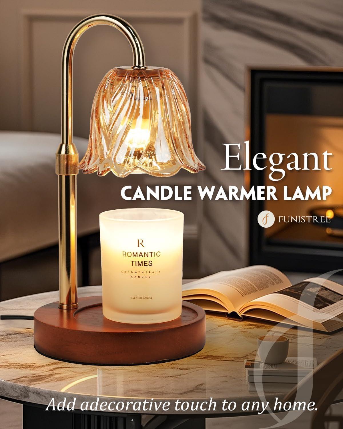 Candle Warmer Lamp, Gold Candle Lamp Warmer with Timer & Dimmer with 2 Bulbs, Christmas Birthday Gifts for Women Mom Her, House Warming Gift New Home Bedroom Decor, Height Adjustable