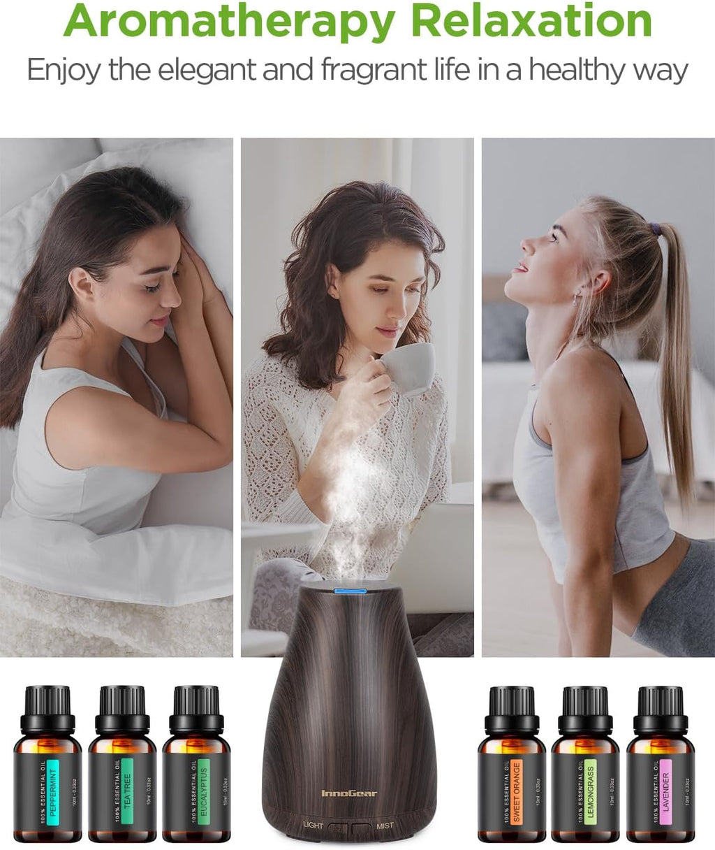 100Ml Essential Oil Diffuser for Home with 6 Oils Gift Set, Brown