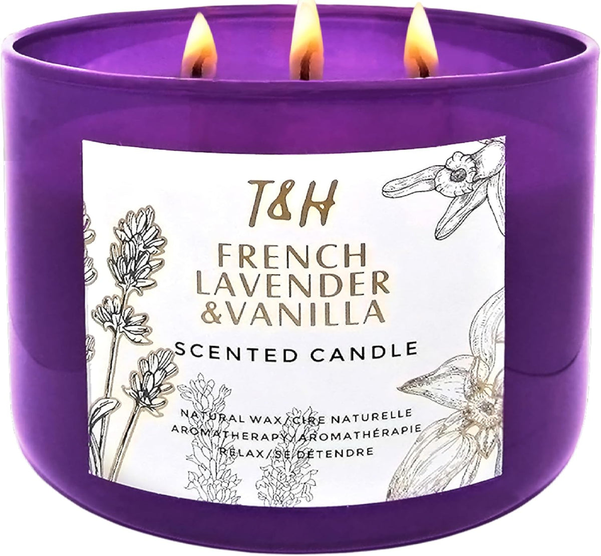 French Lavender Vanilla Three Wick Soy Candle, 15.8 oz product photo