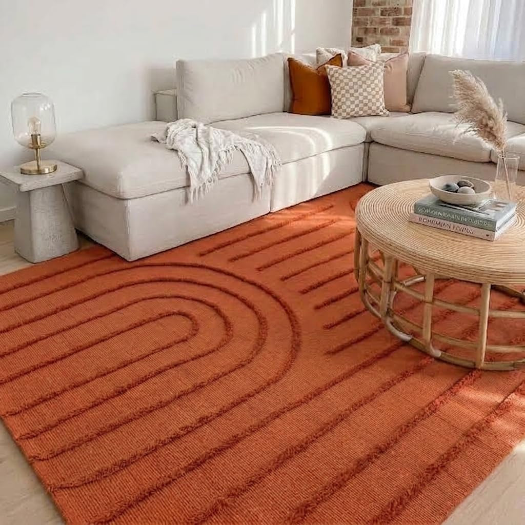 Terracotta Arch Washable Area Rug 5x8 Retro Curves