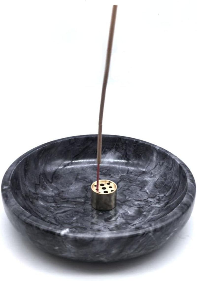 Natural Marble Incense Burner, Stick and Reflux Incense Holder, Handmade Stick Incense Burner, Ideal for Incense Smoking, Incense Burning and Decoration (Extra Large 5.91Inblack)