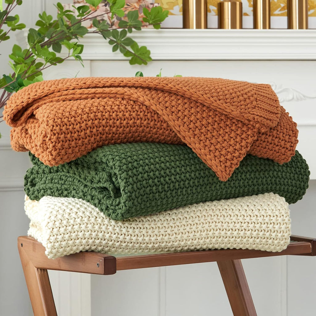 Chunky Cable Knit Throw Blanket in Beige, 51 by 63 Inches product photo