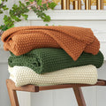 Chunky Cable Knit Throw Blanket in Beige, 51 by 63 Inches product photo