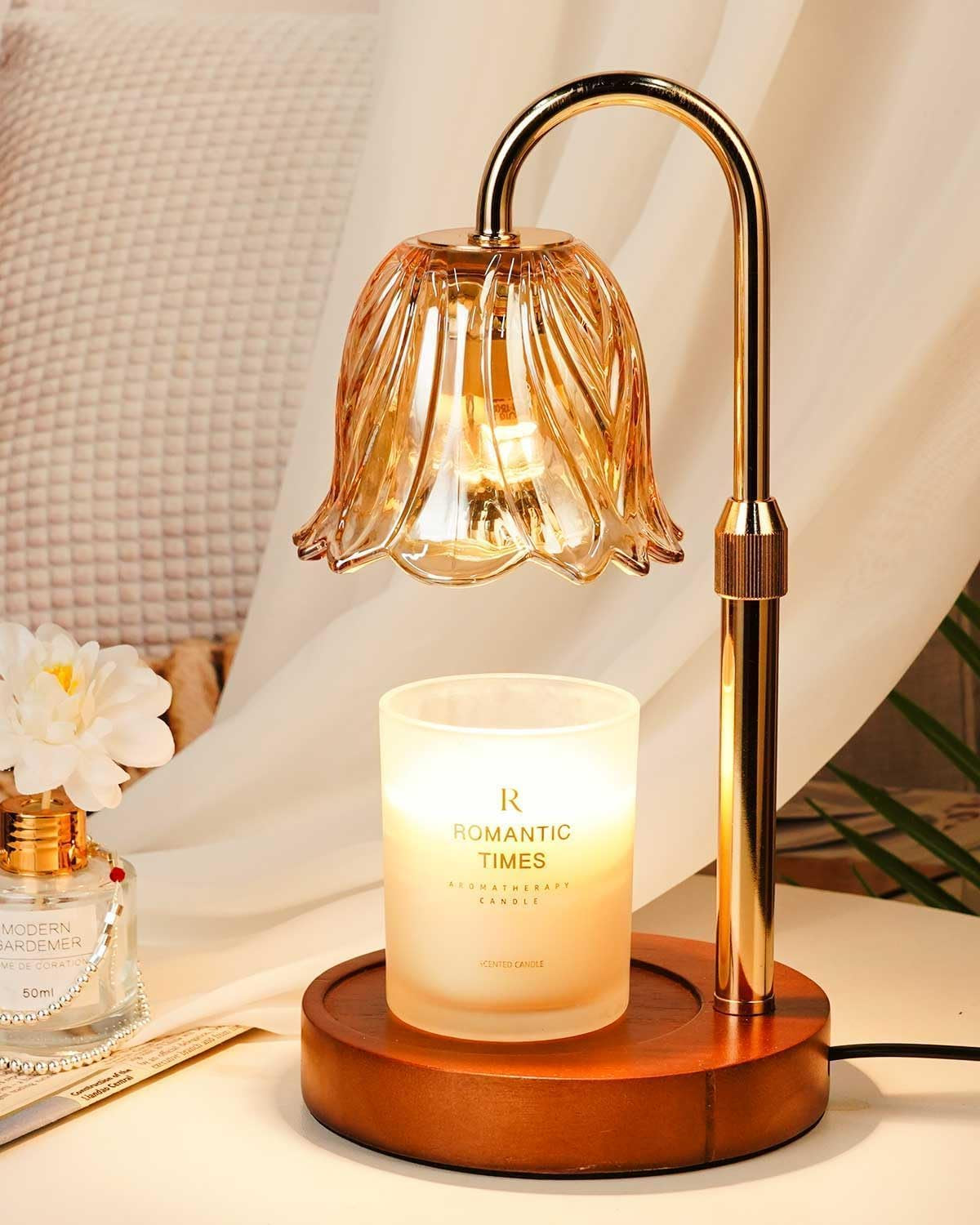 Candle Warmer Lamp, Gold Candle Lamp Warmer with Timer & Dimmer with 2 Bulbs, Christmas Birthday Gifts for Women Mom Her, House Warming Gift New Home Bedroom Decor, Height Adjustable