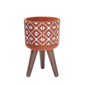 Terracotta and White Planter with Wood Stand, 8 Inch product photo