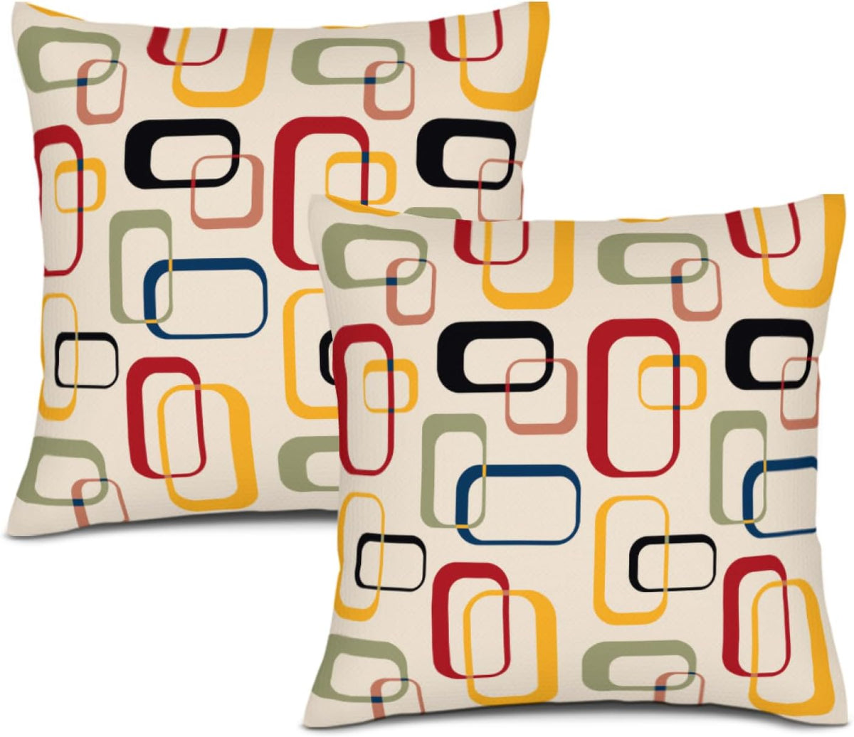 Mid Century Retro Throw Pillow Covers, Set of 2, 18 by 18 Inch product photo