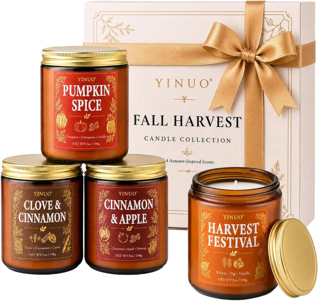 Fall Scented Candles Gift Set, 4 Pack Soy Coconut Wax Pumpkin Candle Set