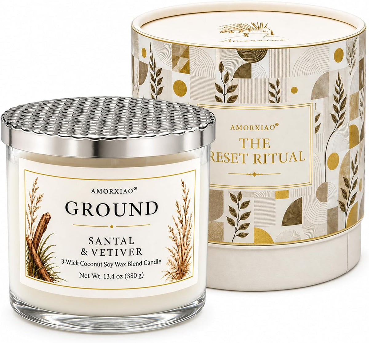 Santal and Vetiver Three Wick Scented Candle, 13.4 oz product photo