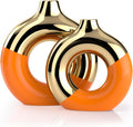 Orange and Gold Ceramic Donut Vase, Set of 2 product photo