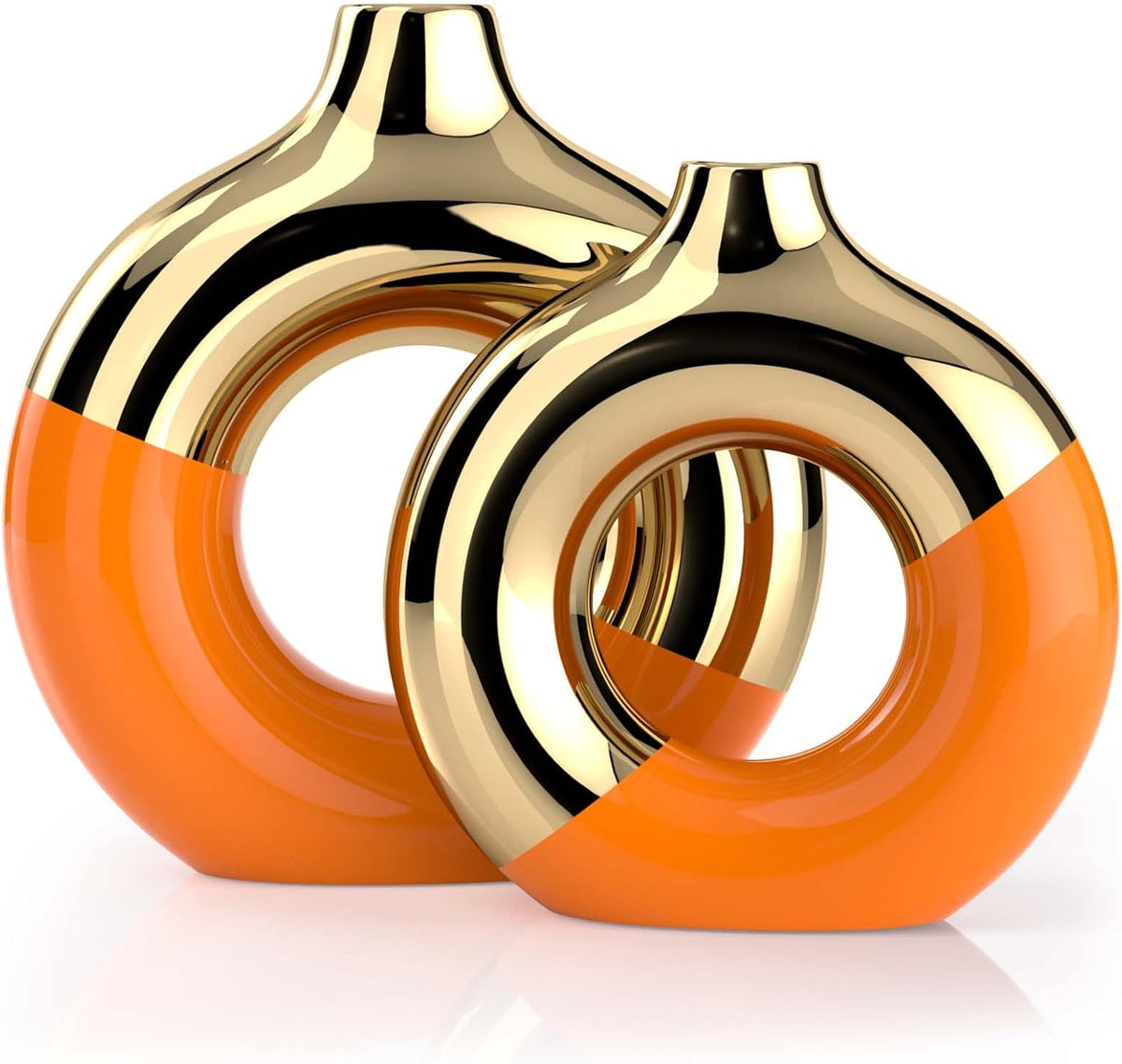 Orange and Gold Ceramic Donut Vase, Set of 2 product photo