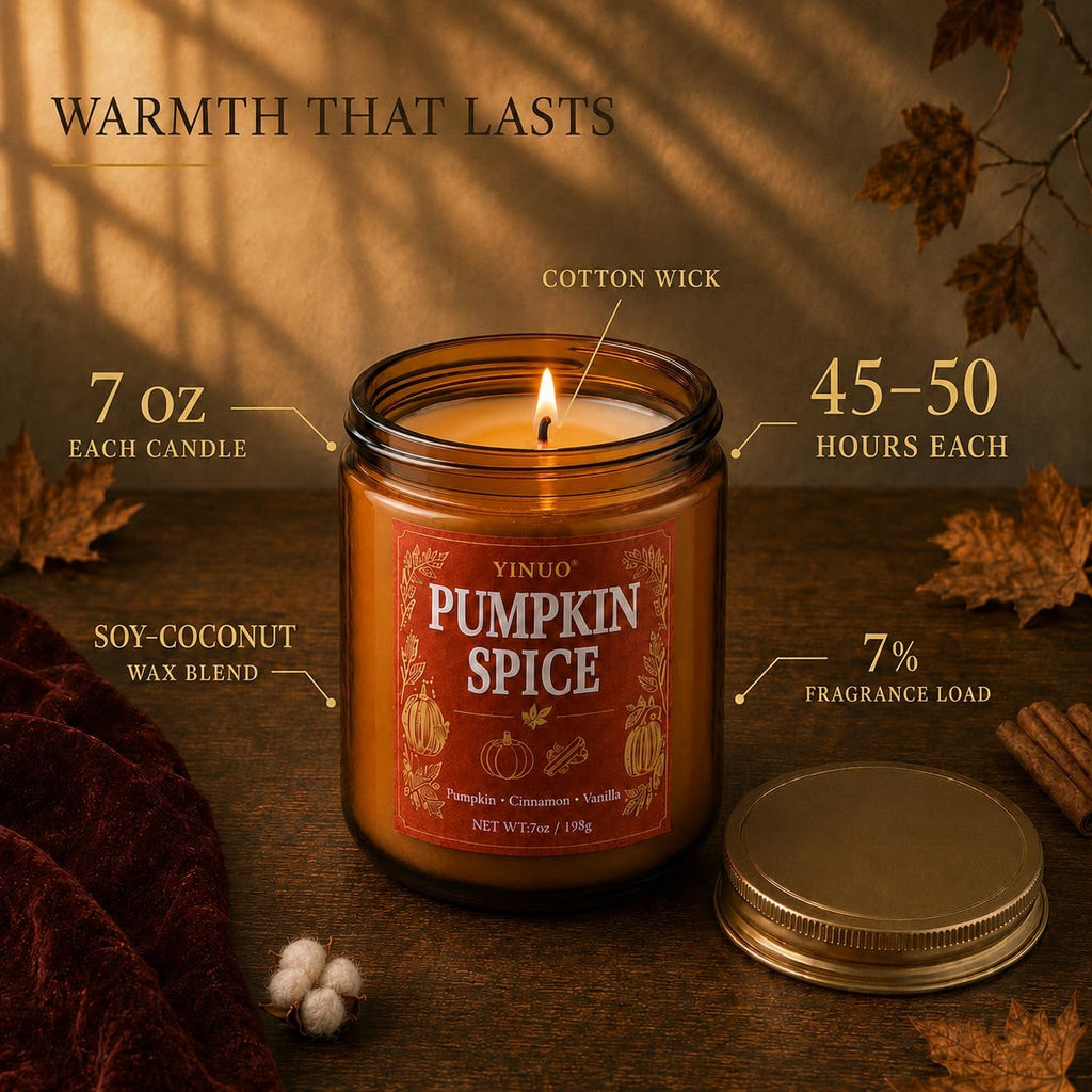 Fall Scented Candles Gift Set, 4 Pack Soy Coconut Wax Pumpkin Candle Set