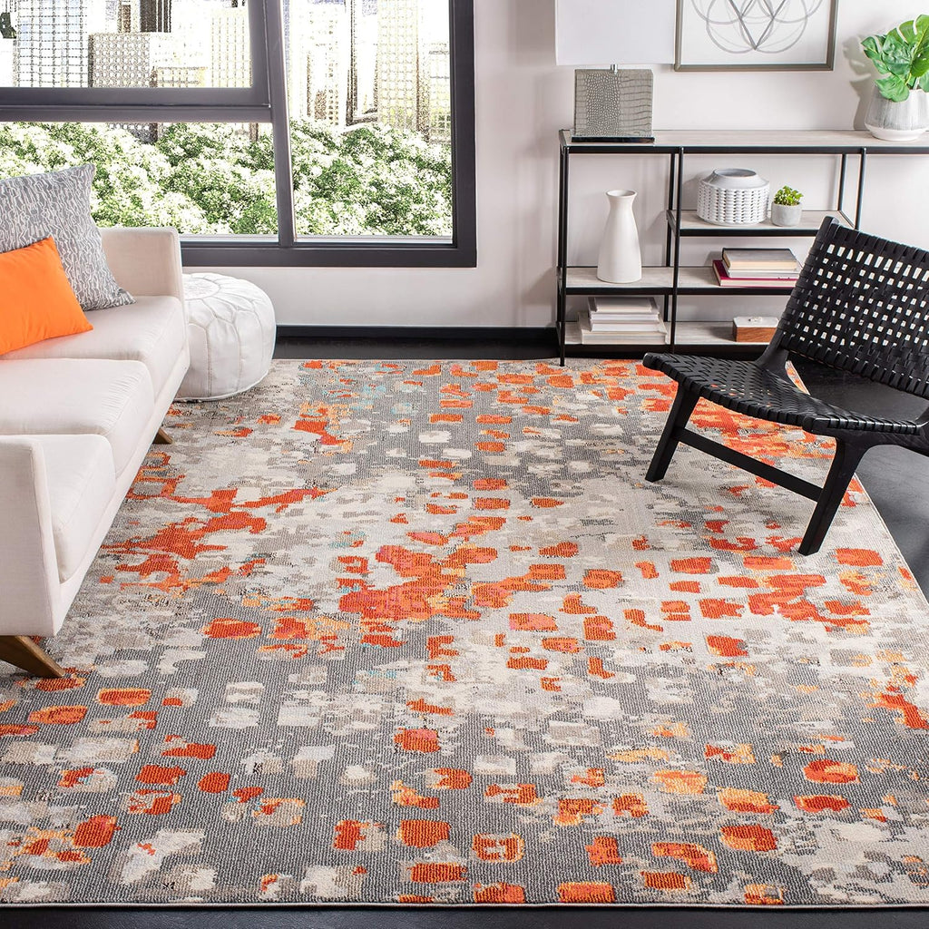 Modern Orange and Grey Abstract Rug 6x6 Square Speckle Pattern