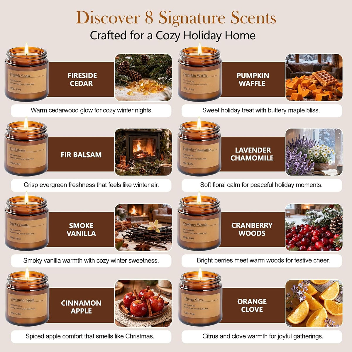 Fall Candles Gift Set – 8 Pack Vintage Amber Glass Jar Candles,Scents for Home, Gift for Women,Aromatherapy Soy Wax Candles,Cozy Home Décor,Premium Box