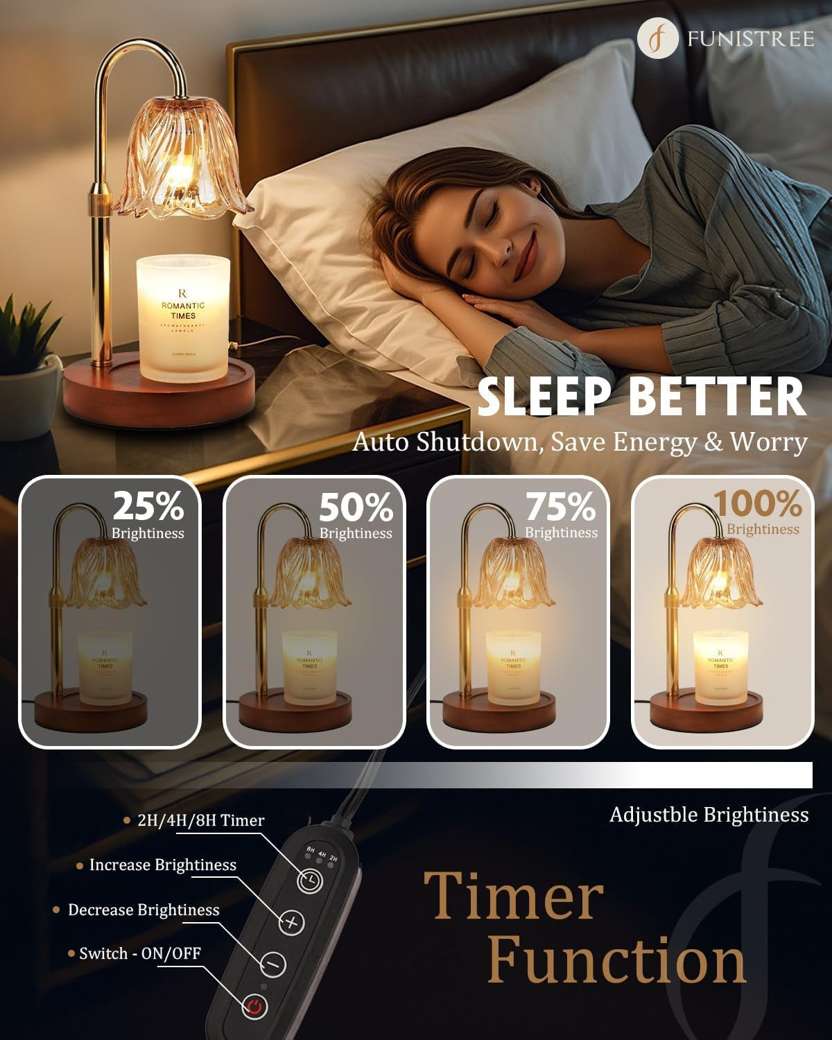 Candle Warmer Lamp, Gold Candle Lamp Warmer with Timer & Dimmer with 2 Bulbs, Christmas Birthday Gifts for Women Mom Her, House Warming Gift New Home Bedroom Decor, Height Adjustable