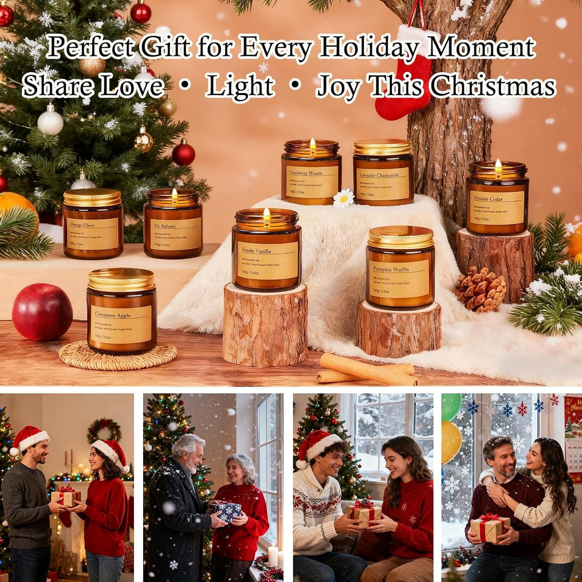 Fall Candles Gift Set – 8 Pack Vintage Amber Glass Jar Candles,Scents for Home, Gift for Women,Aromatherapy Soy Wax Candles,Cozy Home Décor,Premium Box