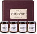 Whiskey Scented Candles Set for Men, 4 Pack 8 Oz Soy Coconut Wax Candles in Amber Glass Jars, Woodsy Fragrance Collection with 8% Fragrance Oil Load, 30-35 Hour Burn Time, Gift Set for Him