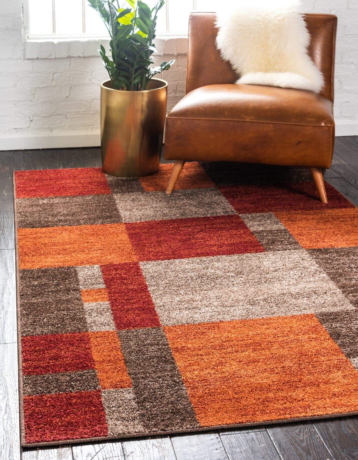Retro Color Block Area Rug 5x8 Orange Rust Brown
