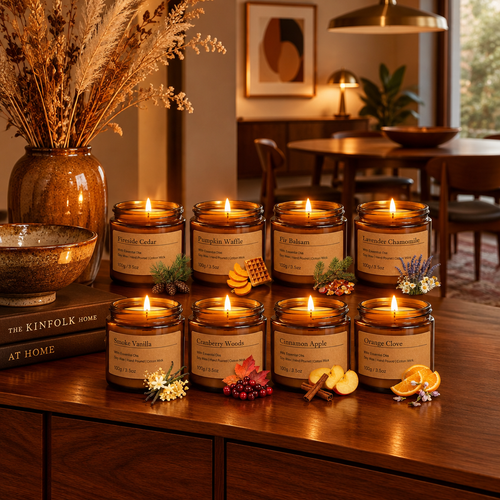 Amber Glass Jar Candle Set, 8 Pack
