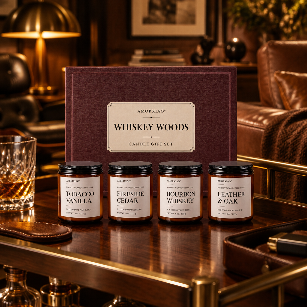 Whiskey Scented Soy Candle Set, 4 Pack