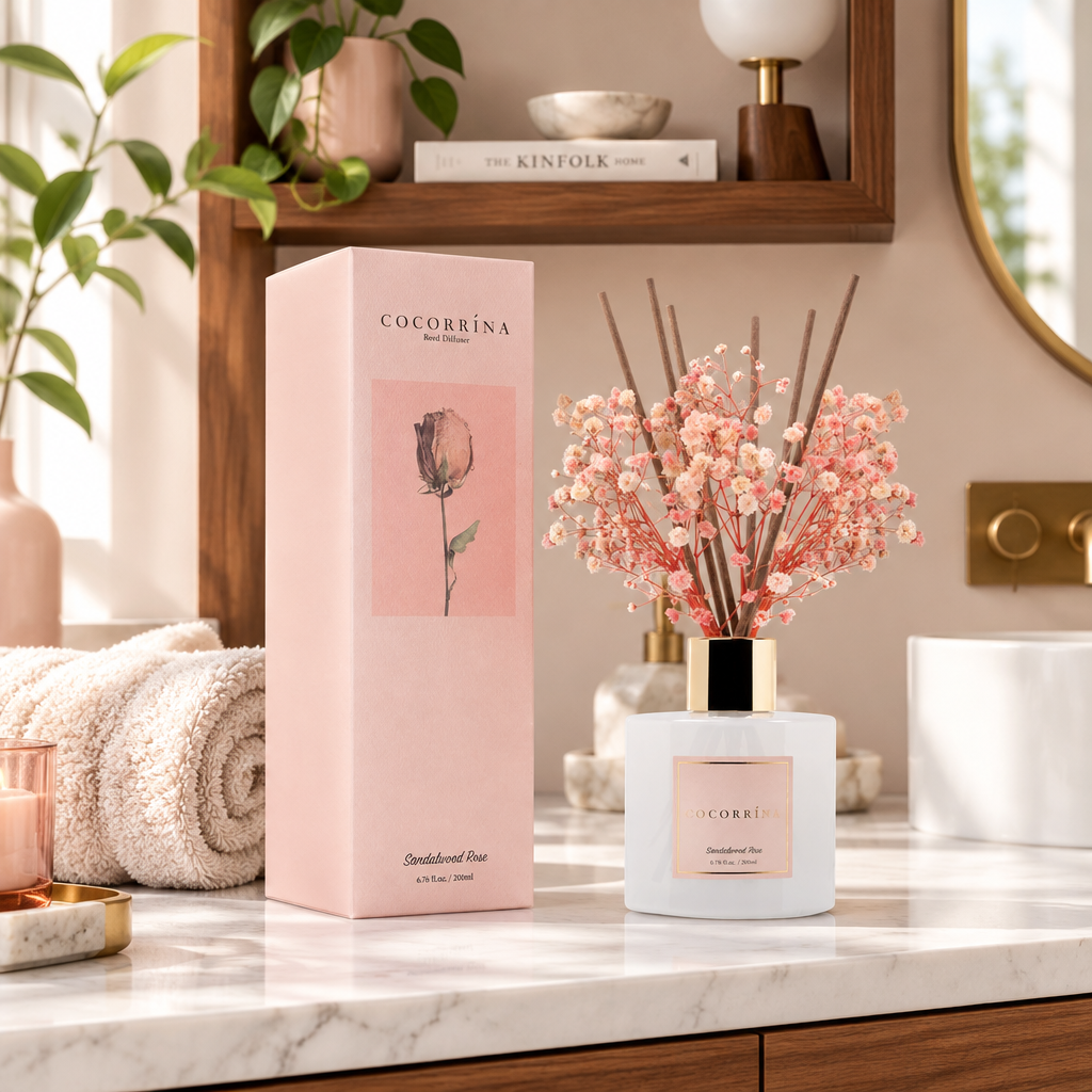 Sandalwood Rose Reed Diffuser Set with Preserved Flowers