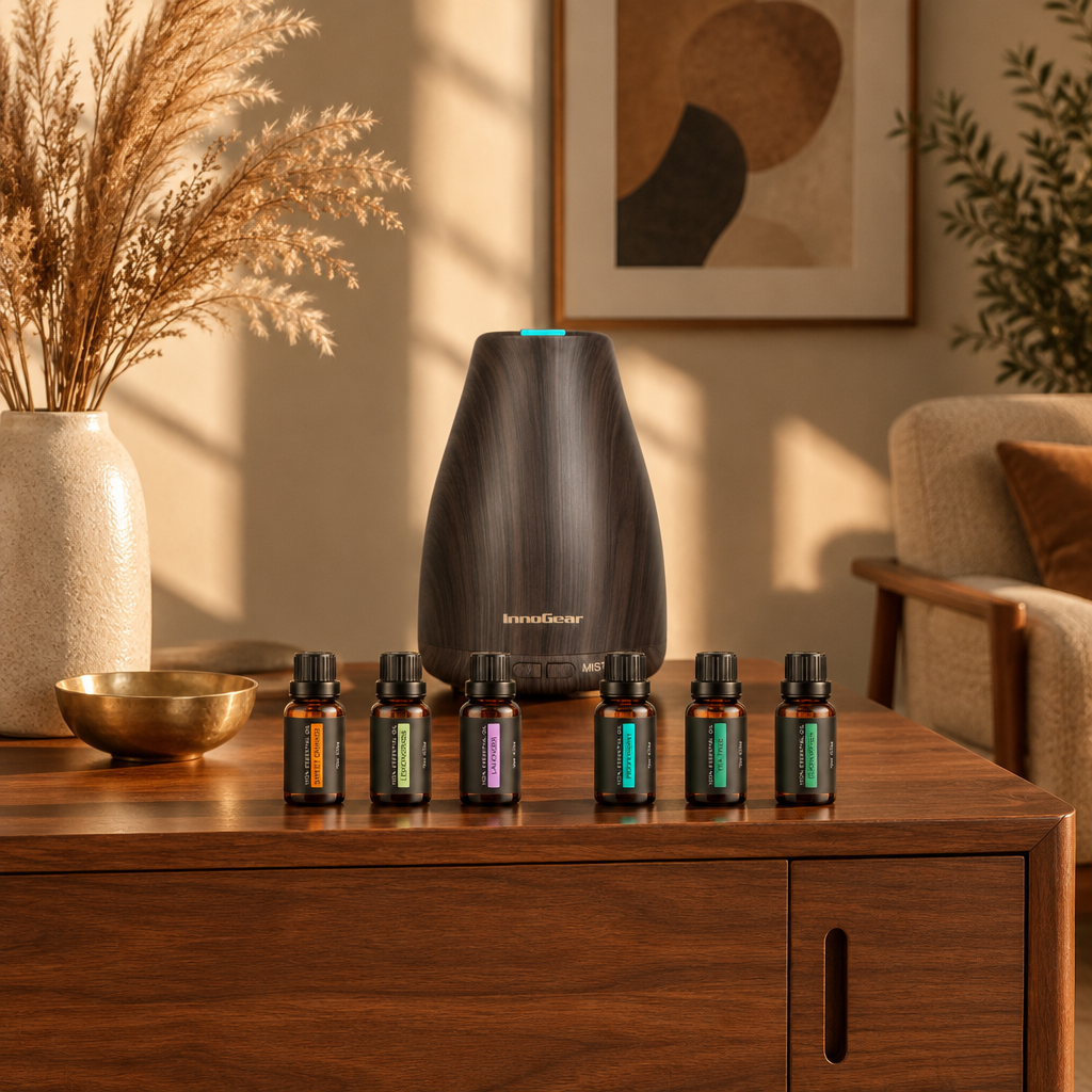 Wood Grain Aroma Diffuser with 6 Essential Oils, 100ml