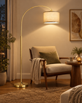 Gold Arc Floor Lamp with Adjustable Drum Shade
