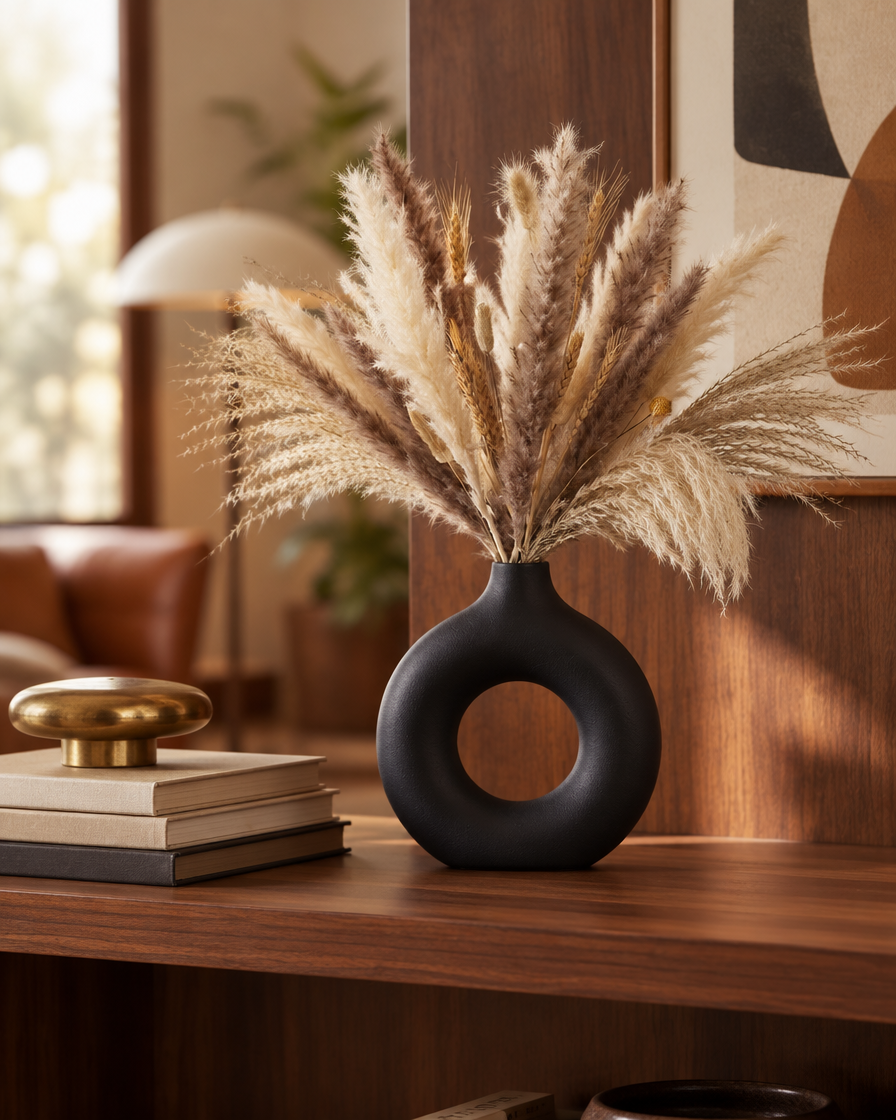 Matte Black Donut Vase, Hollow Ceramic