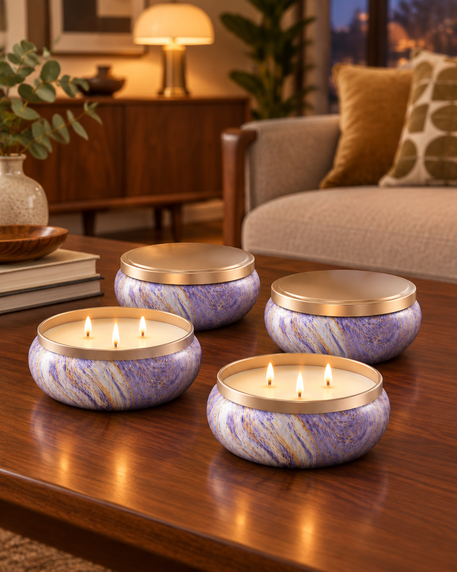Three Wick Scented Candle Gift Set, 4 Pack