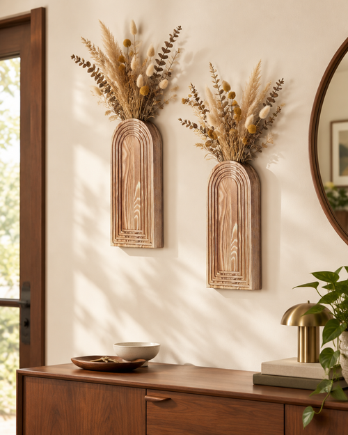 Arched Wood Wall Vases, Set of 2