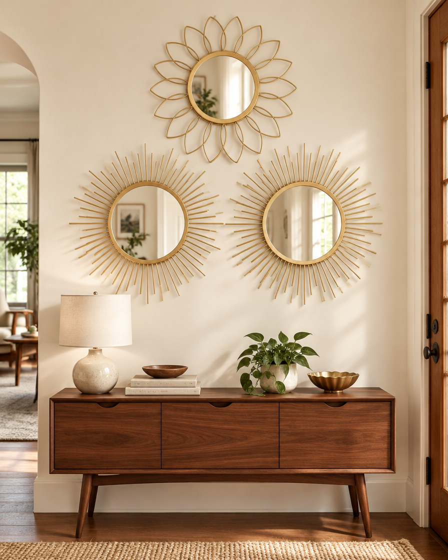 Gold Sunburst Wall Mirrors, Set of 3