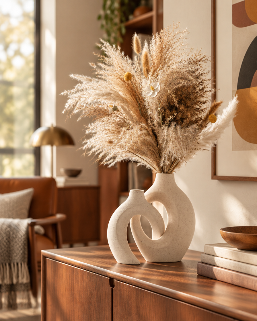 Hollow Ceramic Vase Set of 2, Matte Cream White