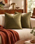 Olive Green Velvet Pillow Covers Set of 2 20 Inch
