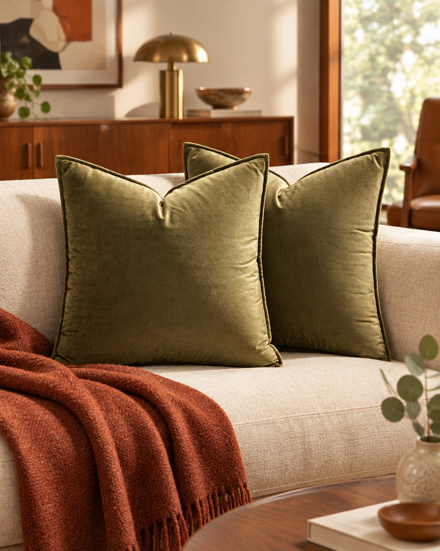 Olive Green Velvet Pillow Covers Set of 2 20 Inch