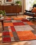Retro Color Block Area Rug 5x8 Orange Rust Brown