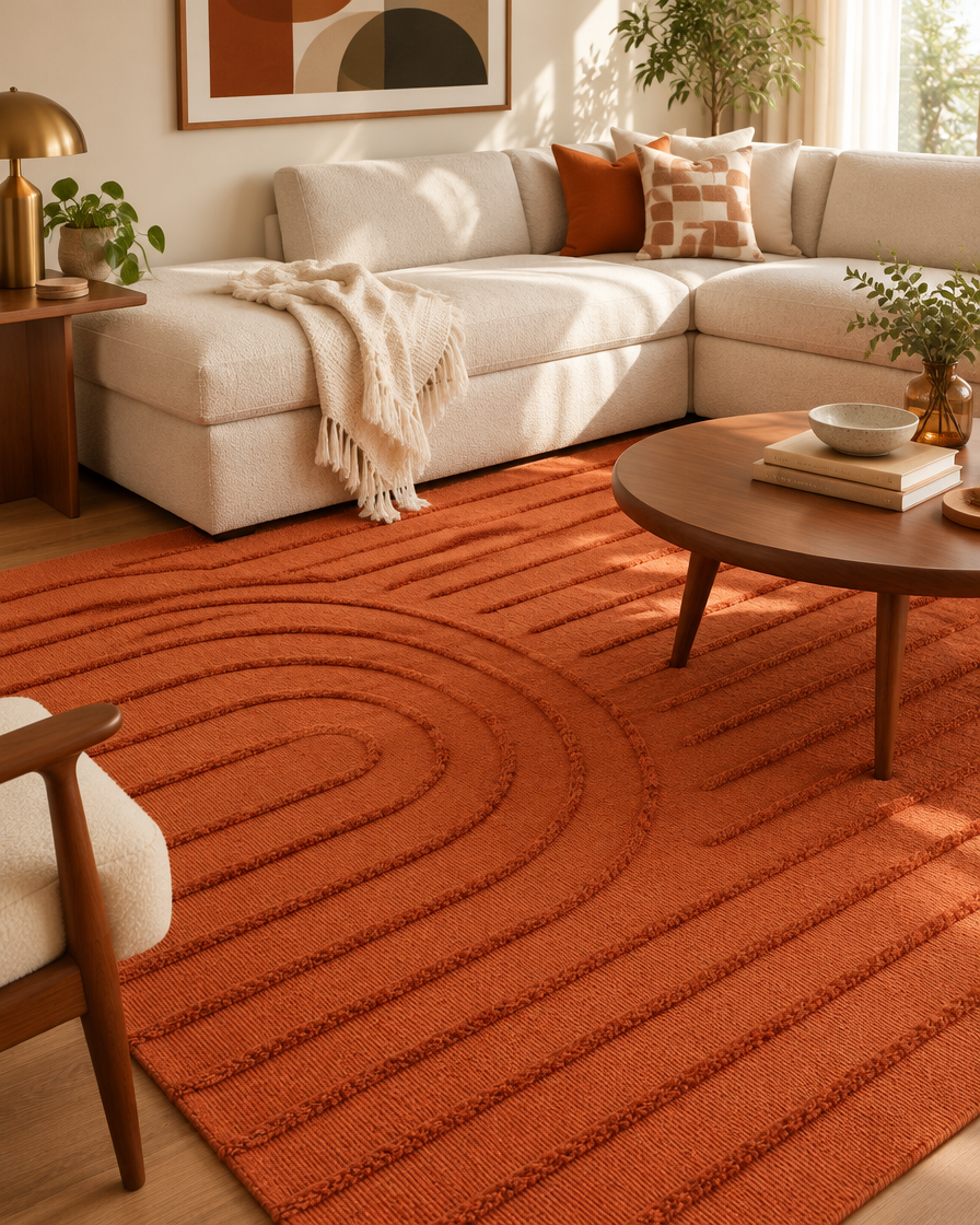 Terracotta Arch Washable Area Rug 5x8 Retro Curves