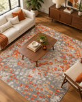 Modern Orange and Grey Abstract Rug 6x6 Square Speckle Pattern