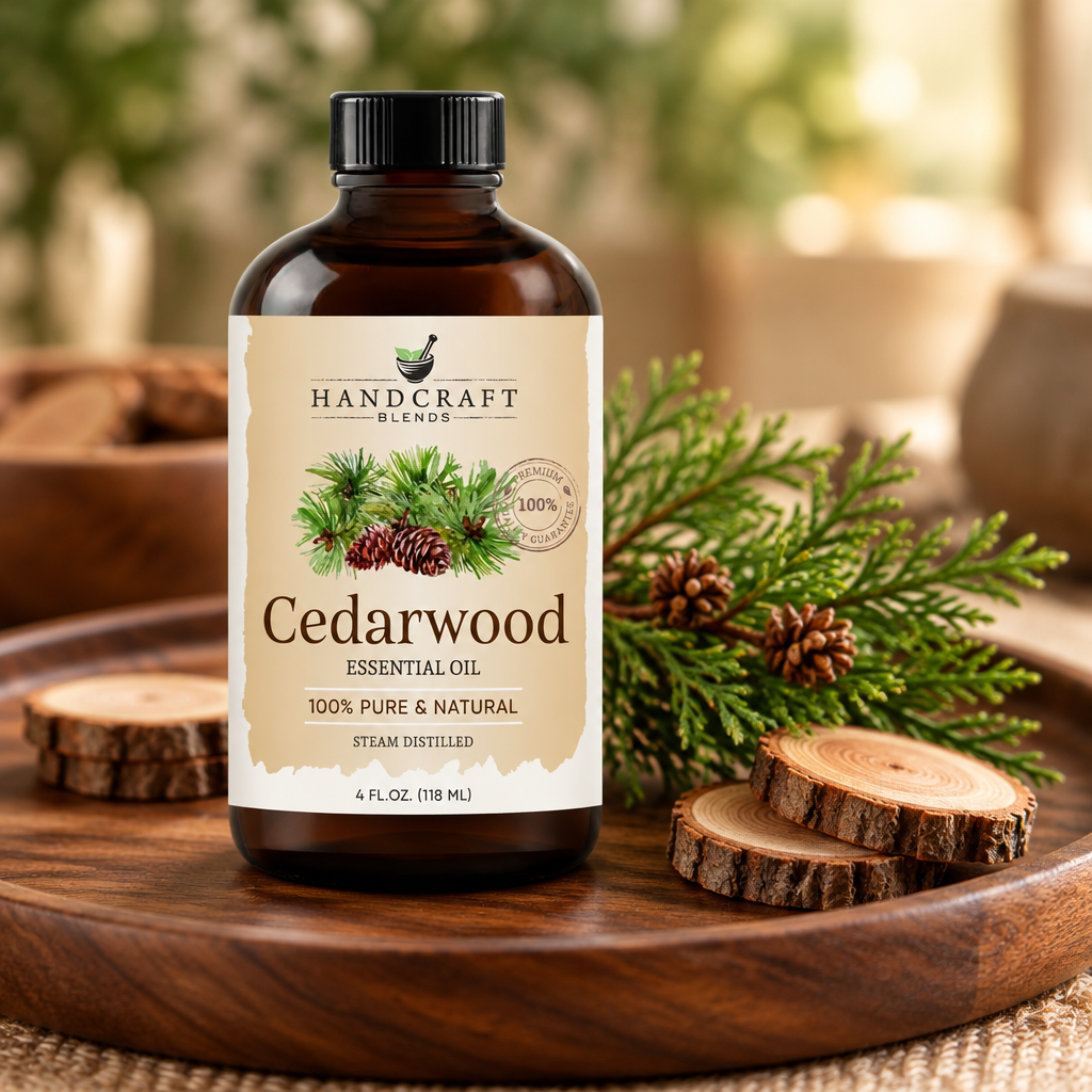 Cedarwood Essential Oil, 4 fl oz styled in a room
