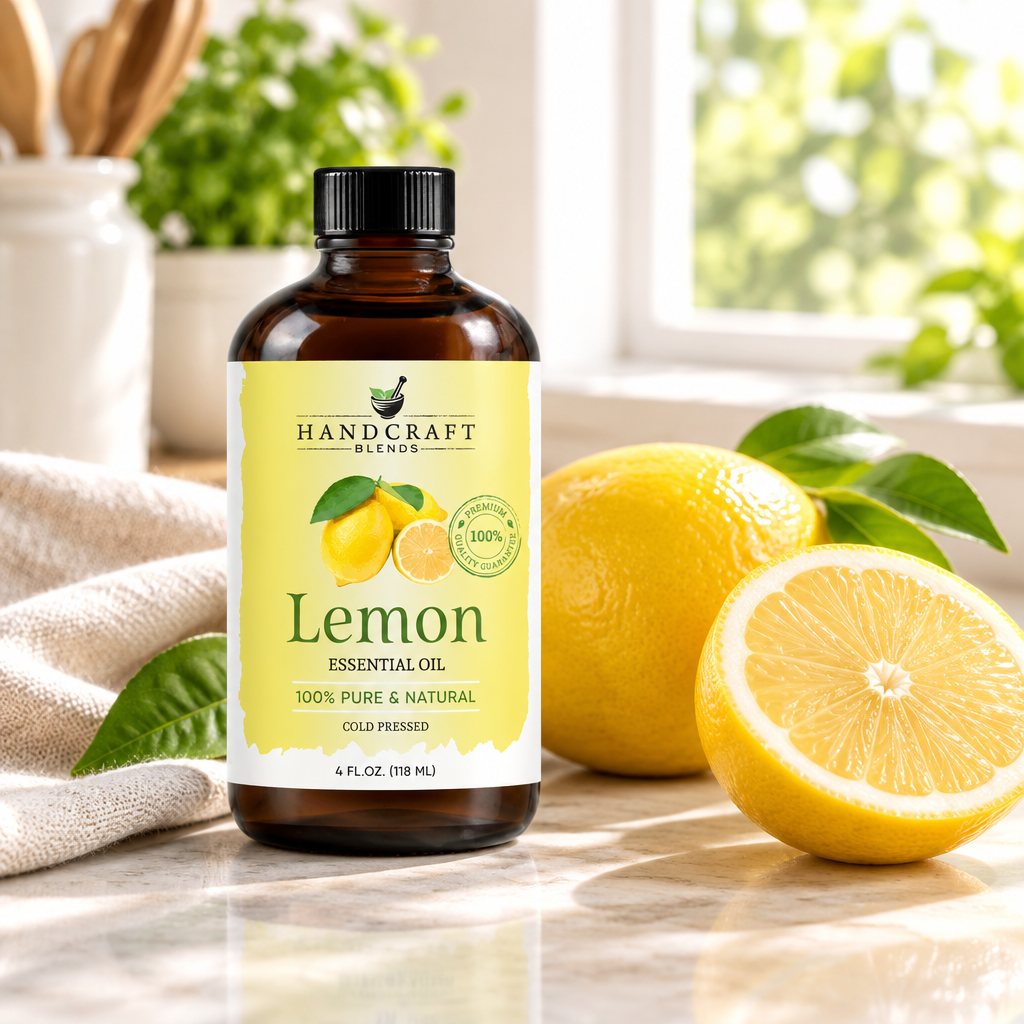 Lemon Essential Oil, 4 fl oz styled in a room