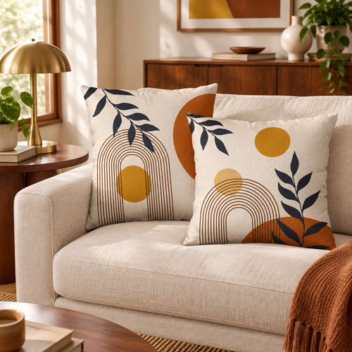 Boho Sun Pillow Covers, Set of 2, 18 by 18 Inch styled in a room