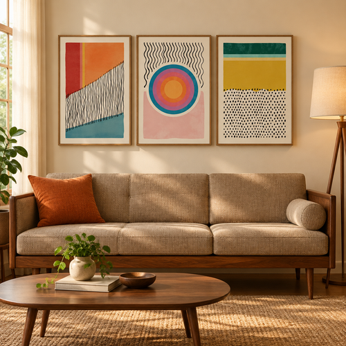 Abstract Framed Canvas Wall Art, Set of 3, 12 by 16 Inch styled in a room