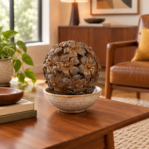 Antique Brown Metal Decorative Sphere lifestyle photo 2