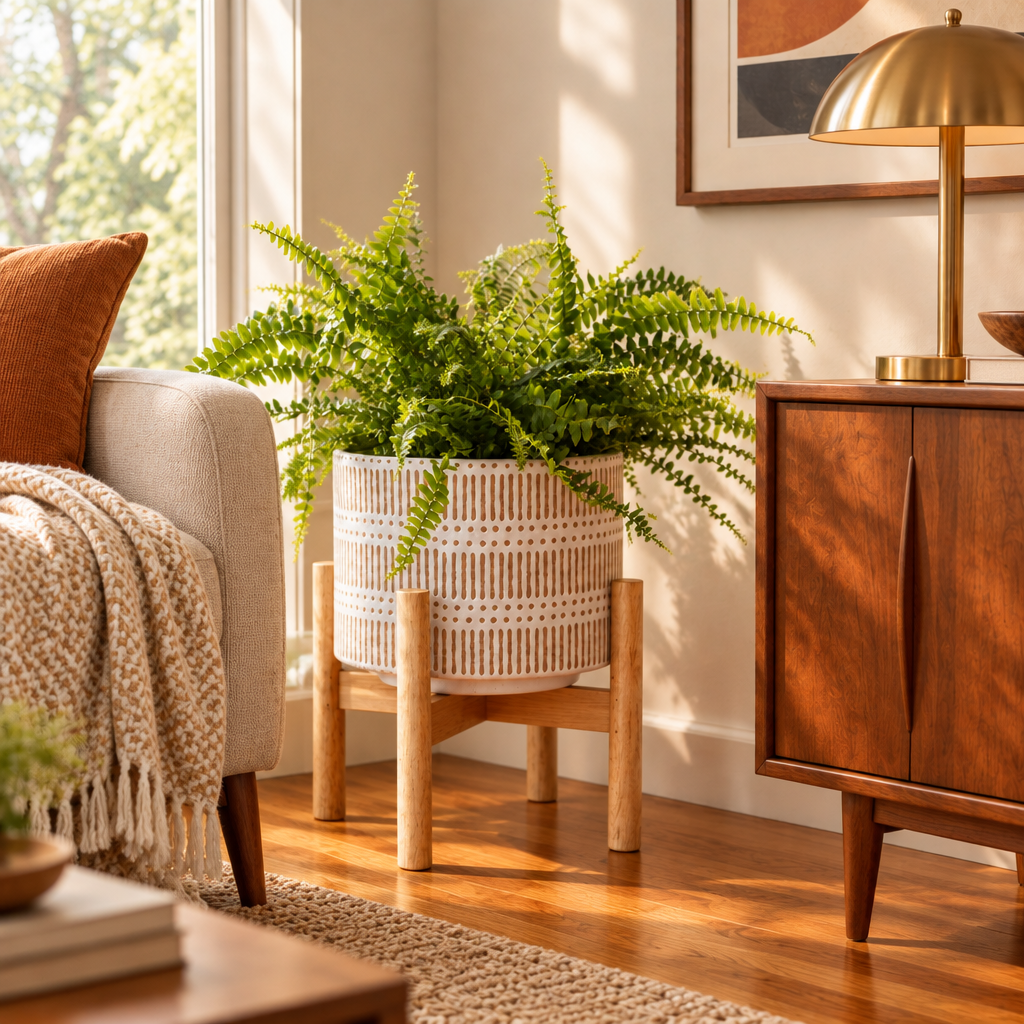 Ceramic Planter with Wood Stand lifestyle photo 3
