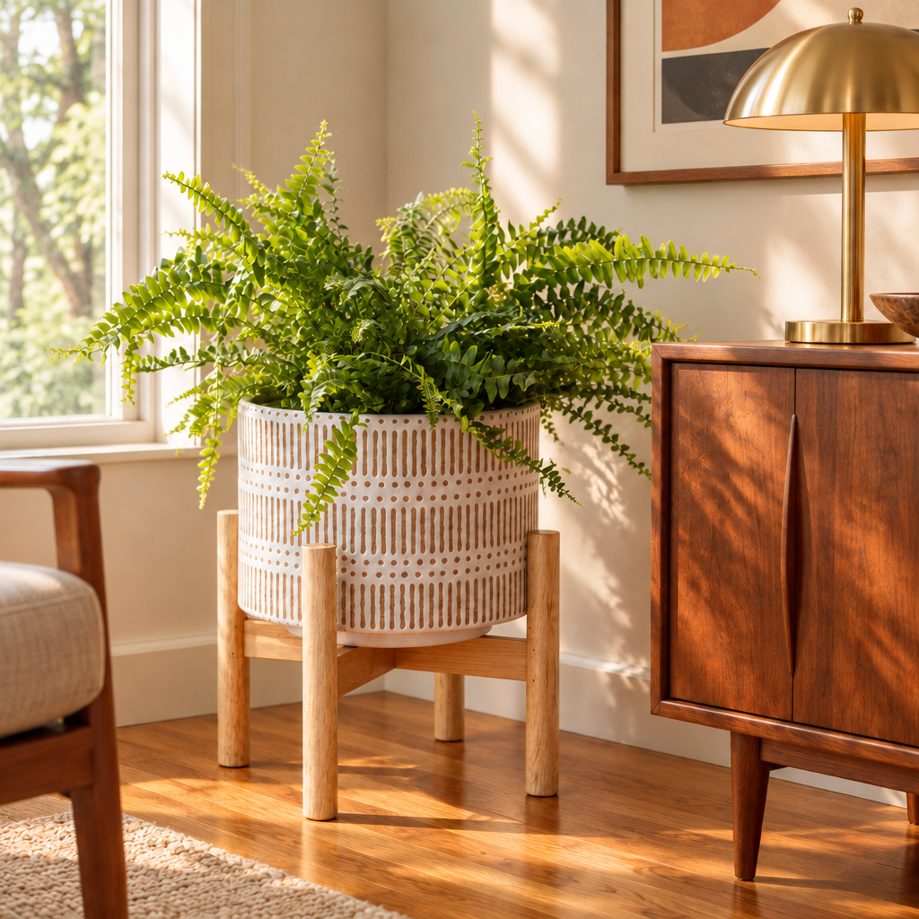 Ceramic Planter with Wood Stand lifestyle photo 2