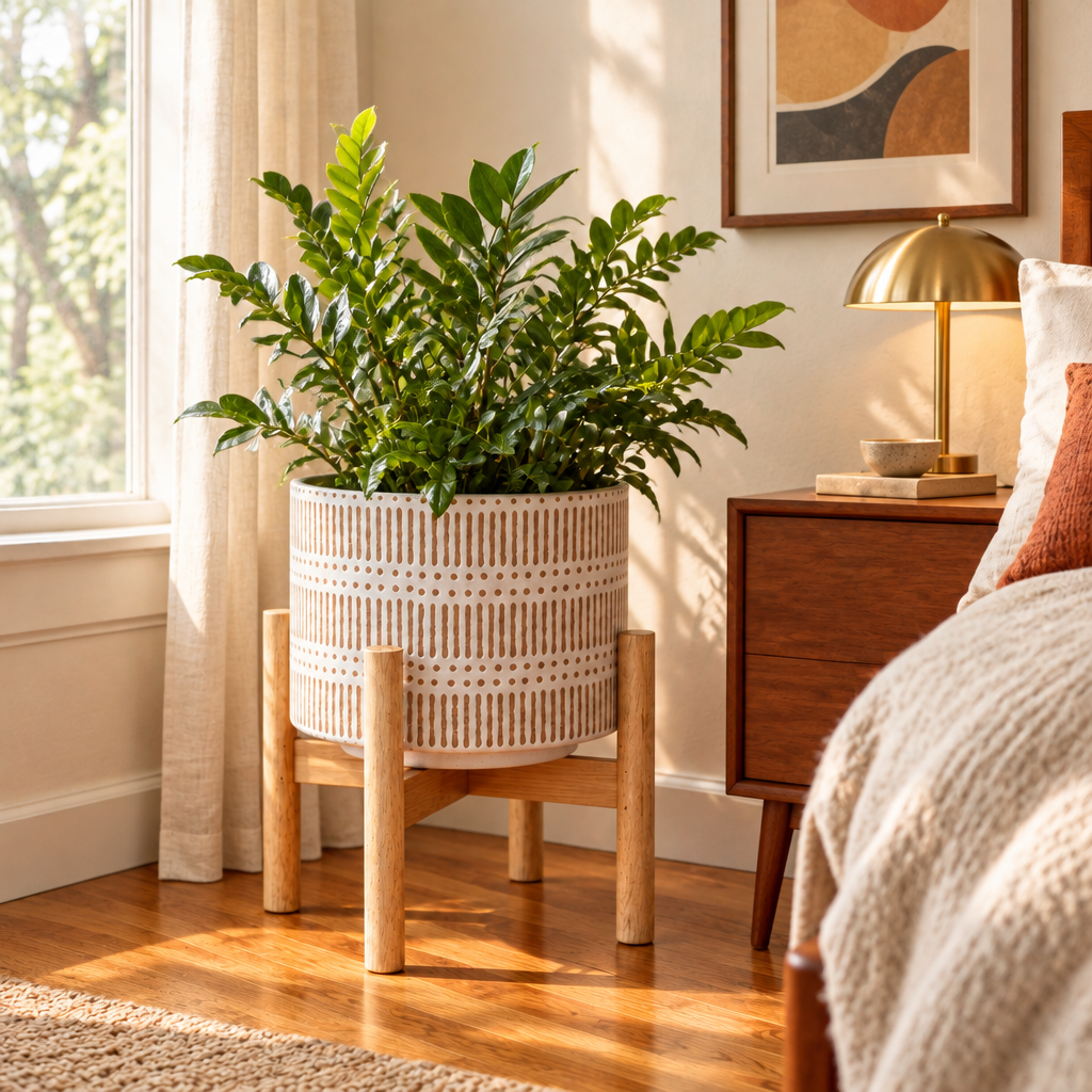 Ceramic Planter with Wood Stand lifestyle photo 4