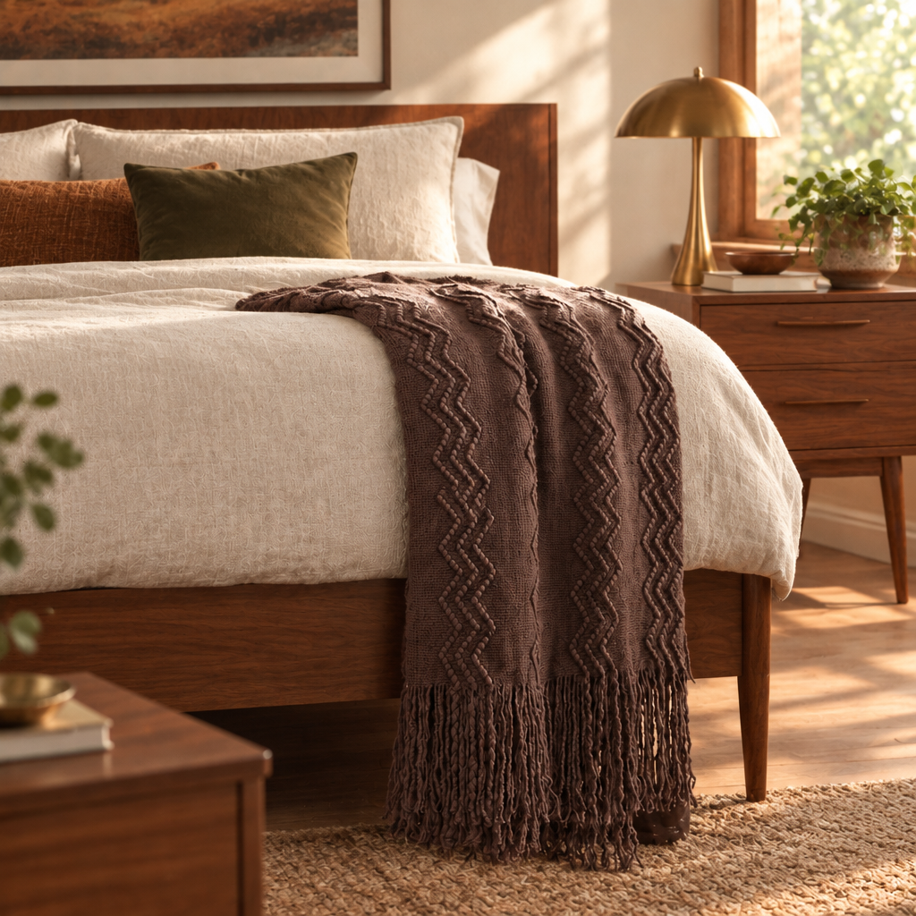 Chunky Knit Throw Blanket in Brown lifestyle photo 2