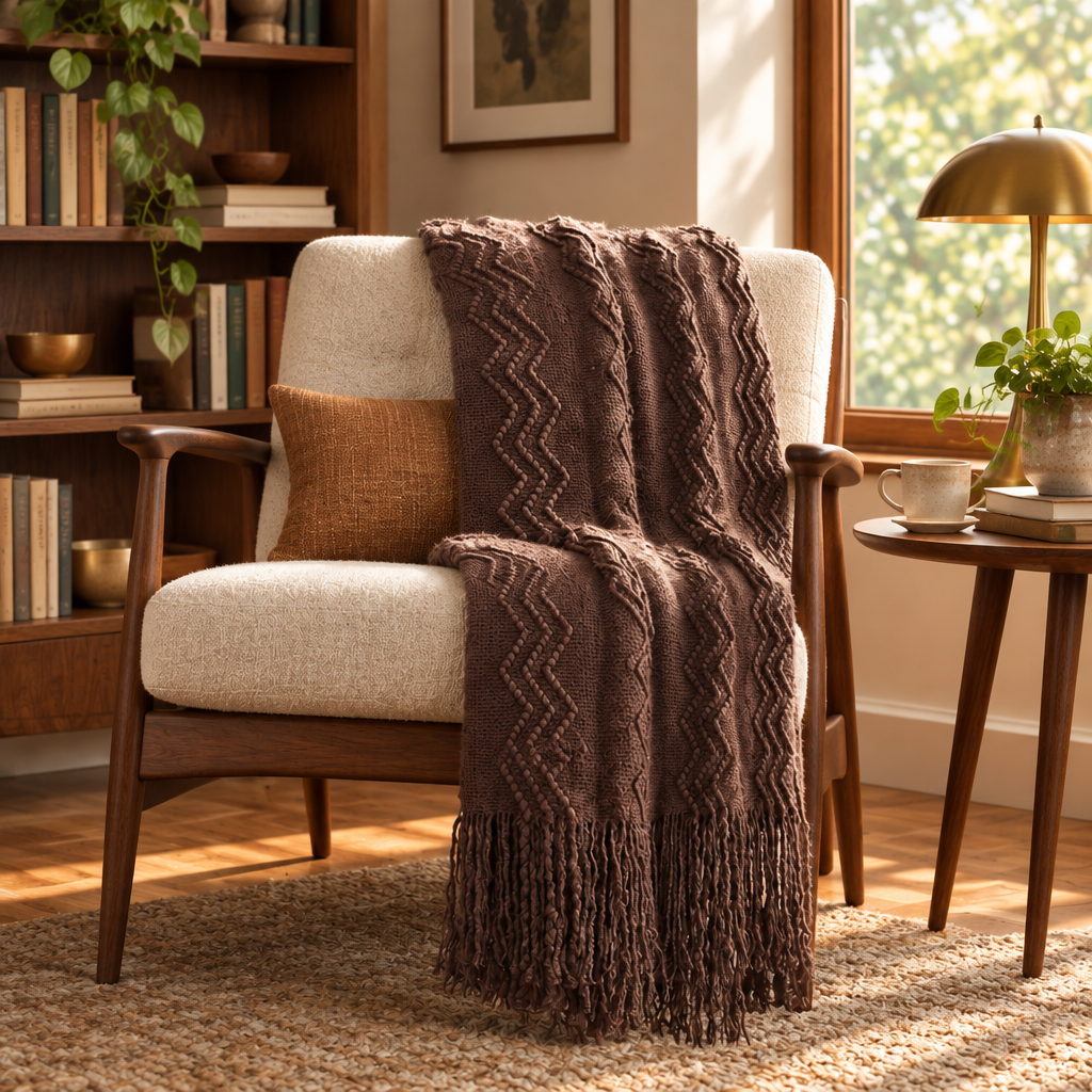 Chunky Knit Throw Blanket in Brown lifestyle photo 3