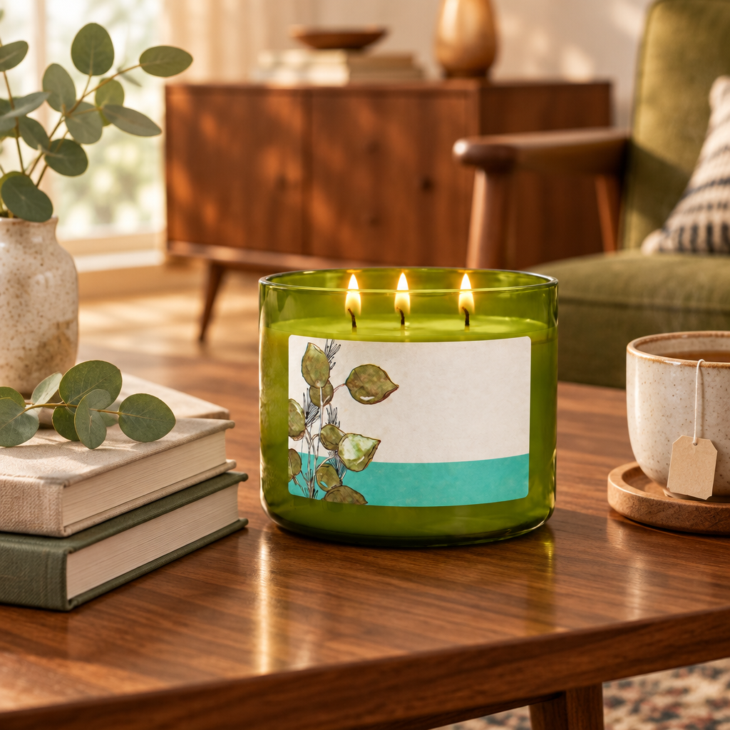 Eucalyptus Spearmint Three Wick Soy Candle lifestyle photo 2